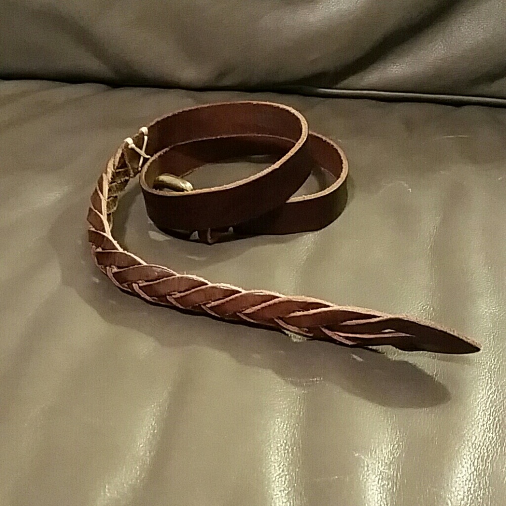 Dark brown partially braided leather belt